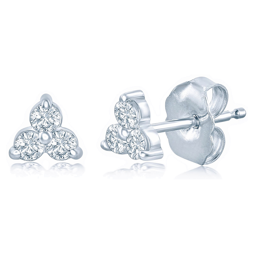 14K White Gold Diamond Cluster Earrings