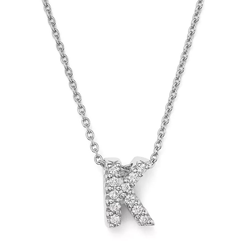 Roberto Coin 18K White Gold Tiny Treasures Diamond Love Letter "K" Pendant Necklace