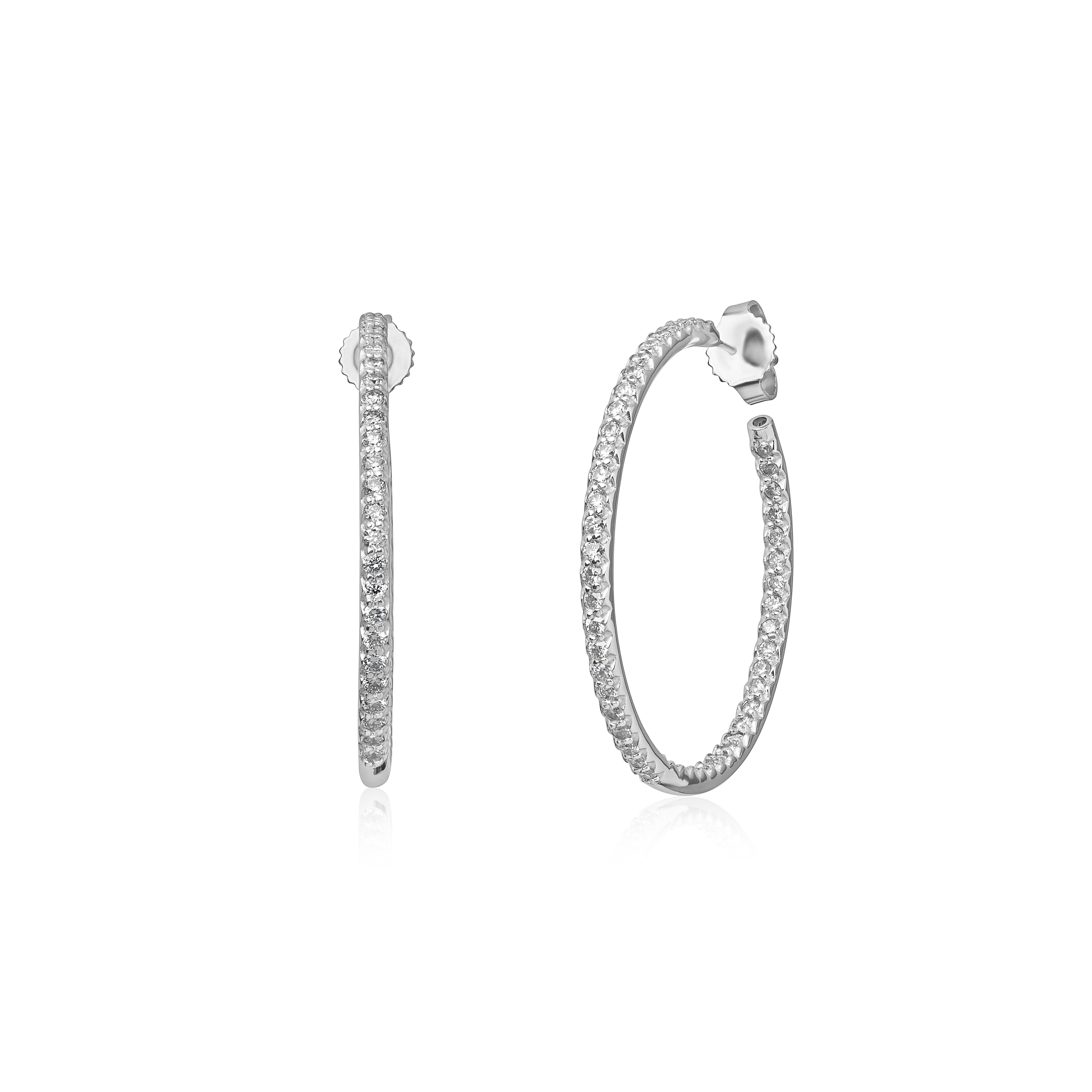 Roberto Coin 18K White Gold Inside Out Diamond Hoop Earrings