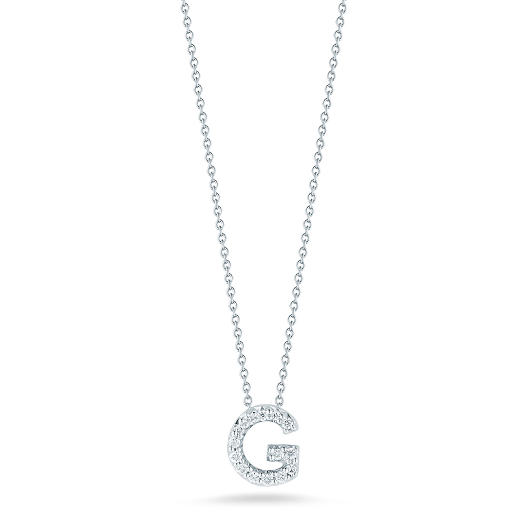 18K White Gold Love Letter Collection Diamond G Initial Necklace