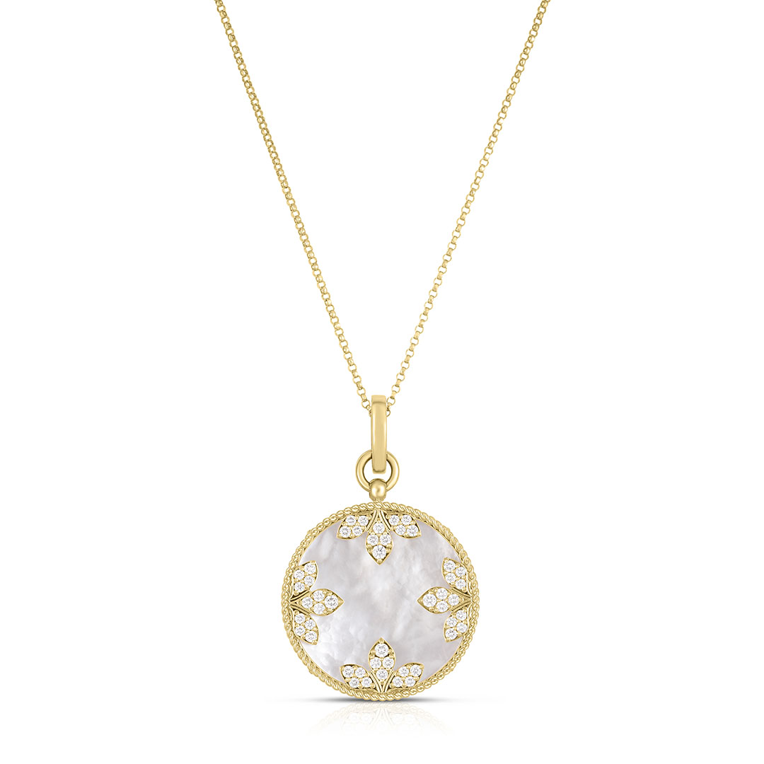 Roberto Coin 18K Yellow Gold Love in Verona Diamond and Mother of Pearl Disc Pendant Necklace