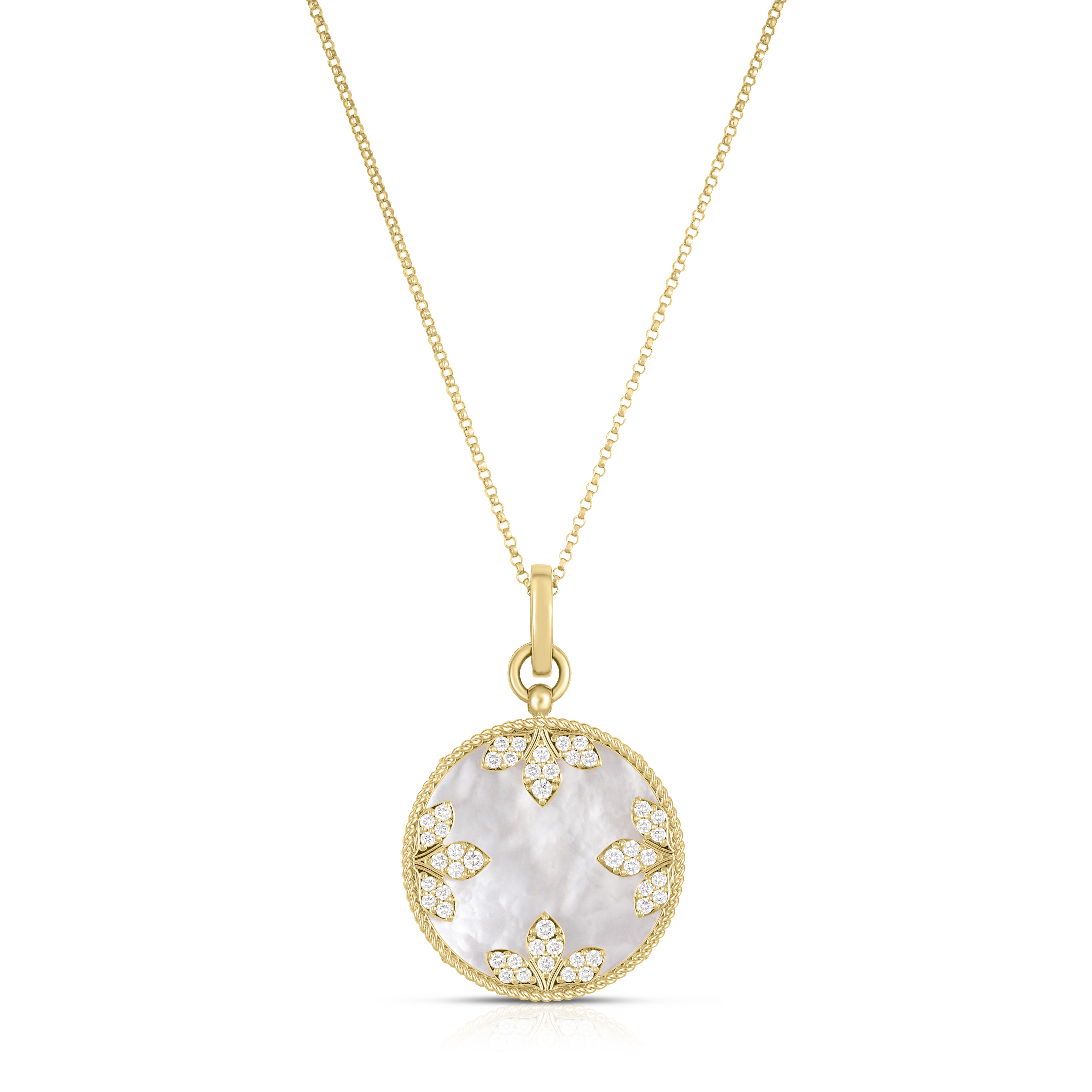 Roberto Coin 18K Yellow Gold Love in Verona Diamond and Mother of Pearl Disc Pendant Necklace