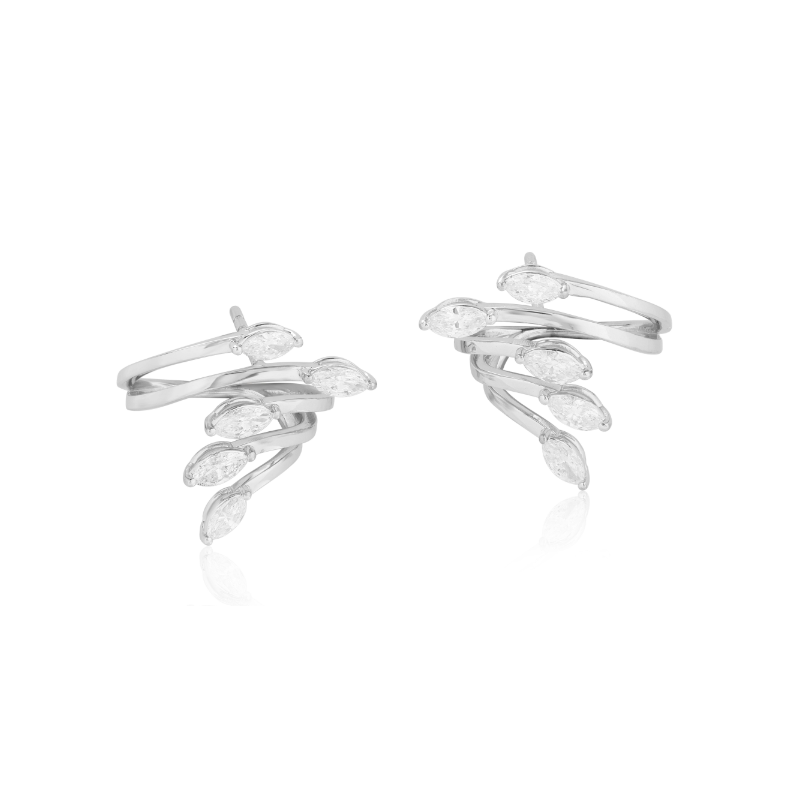 18K White Gold Diamond Bypass Earrings