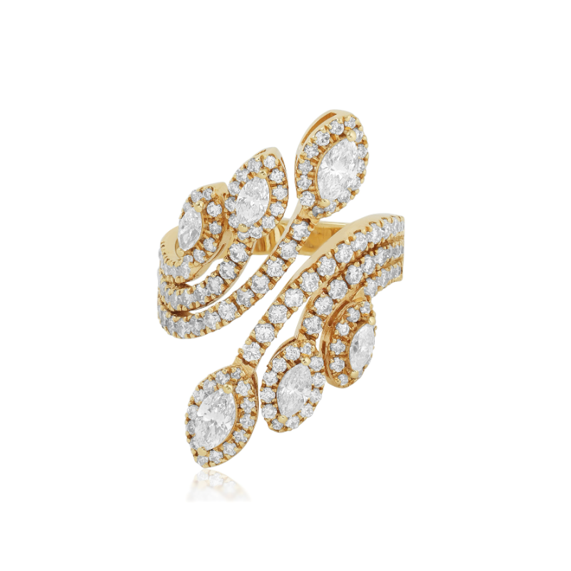 18K Yellow Gold Diamond Bypass Ring