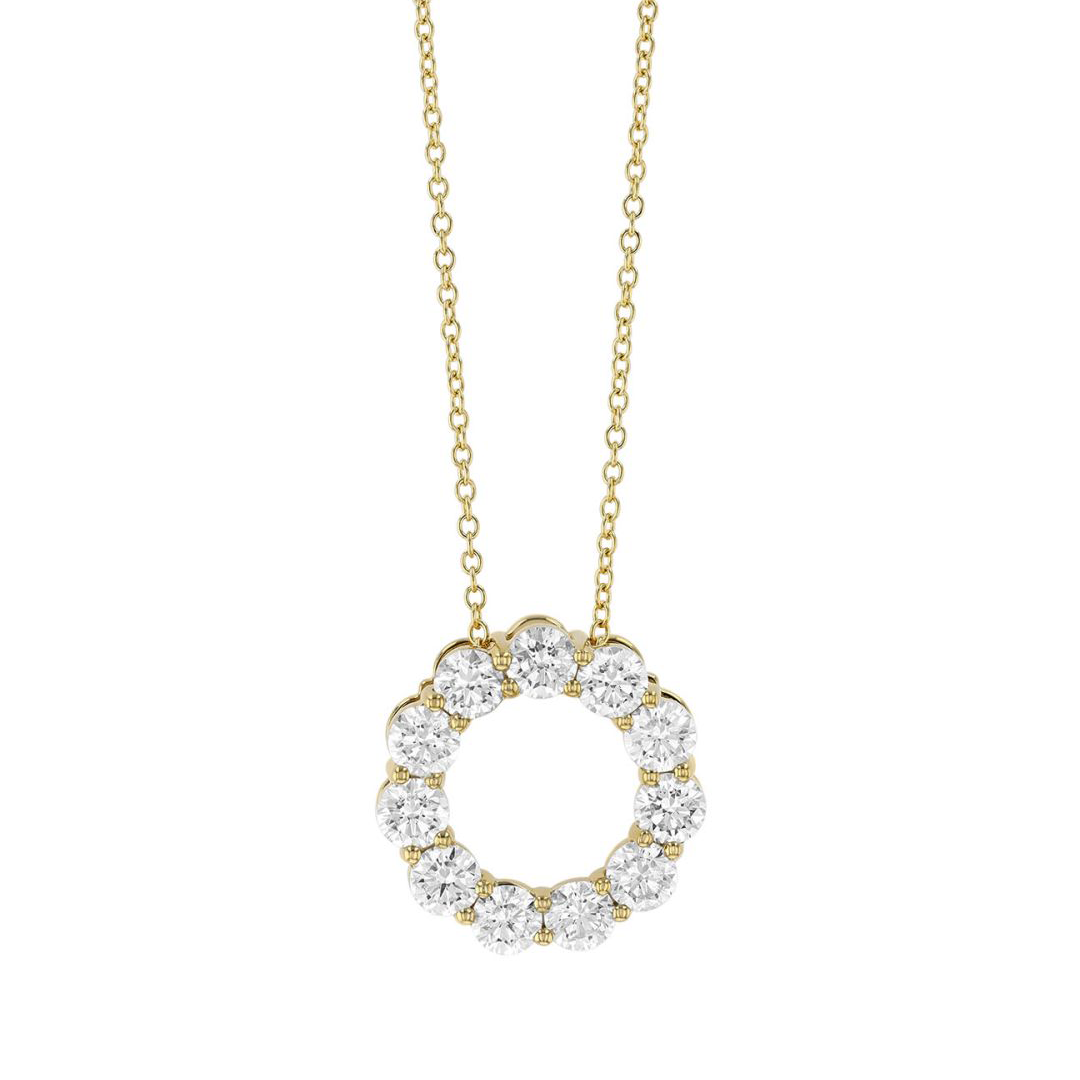 14K Yellow Gold Diamond Circle Pendant Necklace