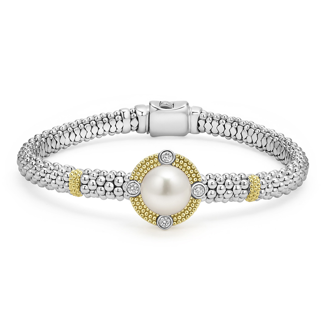 LAGOS Sterling Silver and 18K Yellow Gold Luna Cultured Freshwater Pearl and Diamond Bracelet