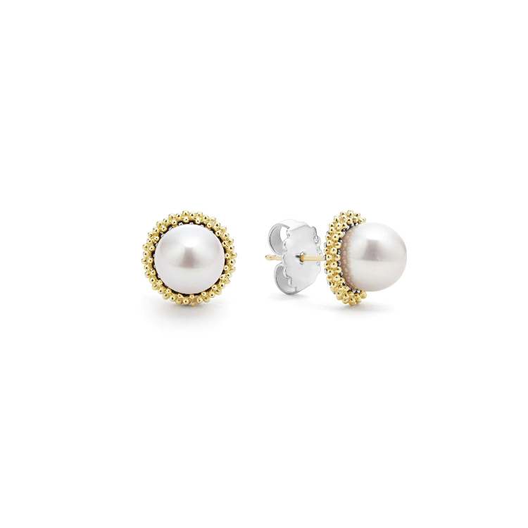 LAGOS Sterling Silver and 18K Yellow Gold Luna Pearl Stud Earrings