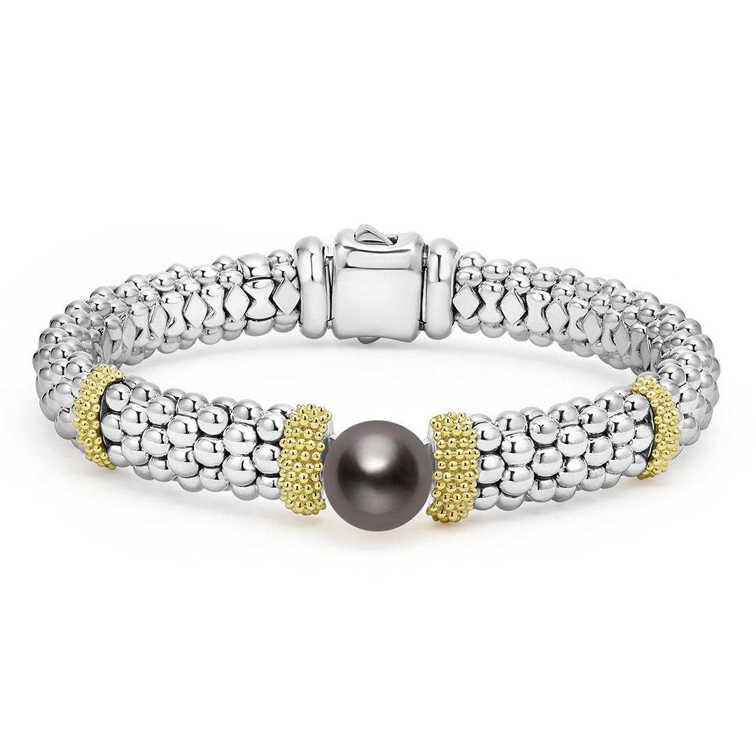 LAGOS Sterling Silver and 18K Yellow Gold Luna Cultured Tahitian Black Pearl Bracelet
