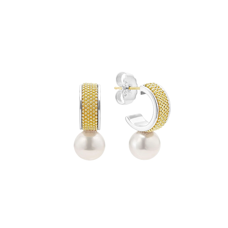 LAGOS Sterling Silver and 18K Yellow Gold Luna Pearl Hoop Earrings