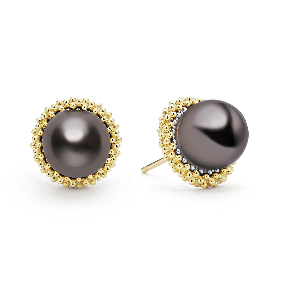 LAGOS Sterling Silver and 18K Yellow Gold Luna Tahitian Pearl Earrings