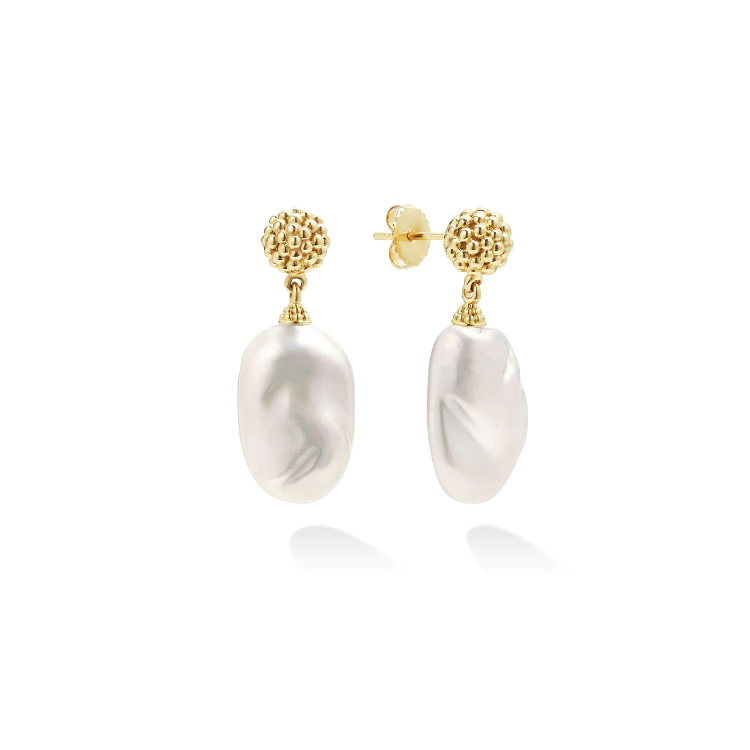 LAGOS 18K Yellow Gold Luna Baroque Pearl Drop Earrings