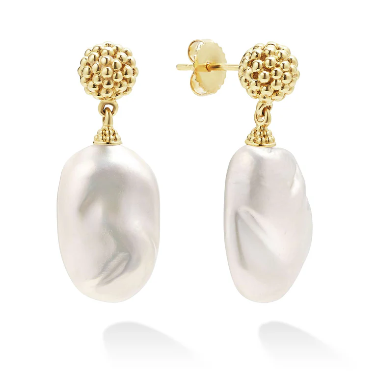 LAGOS 18K Yellow Gold Luna Baroque Pearl Drop Earrings - 01-11202-M