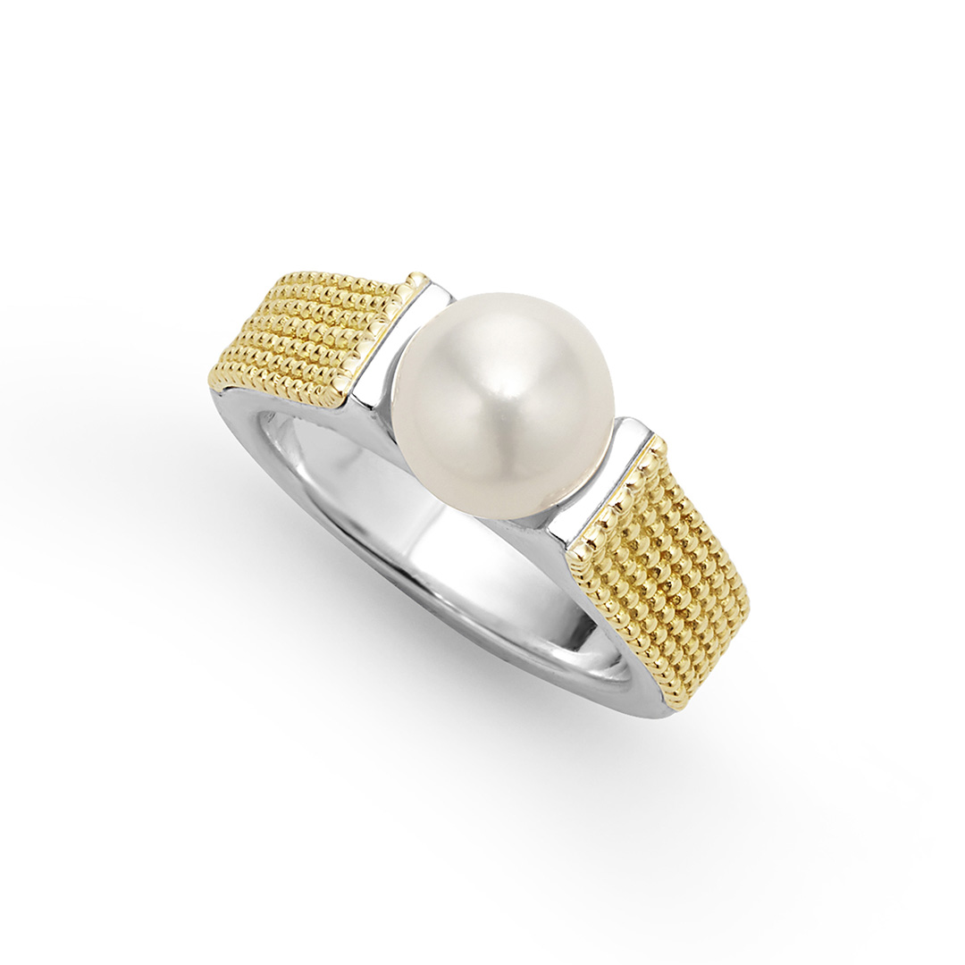 LAGOS Sterling Silver and 18K Yellow Gold Luna Pearl Ring