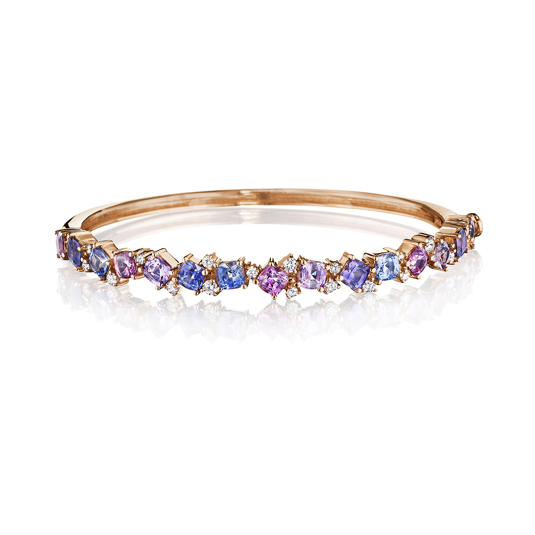 Penny Preville 18K Rose Gold Diamond and Rainbow Sapphire Bangle