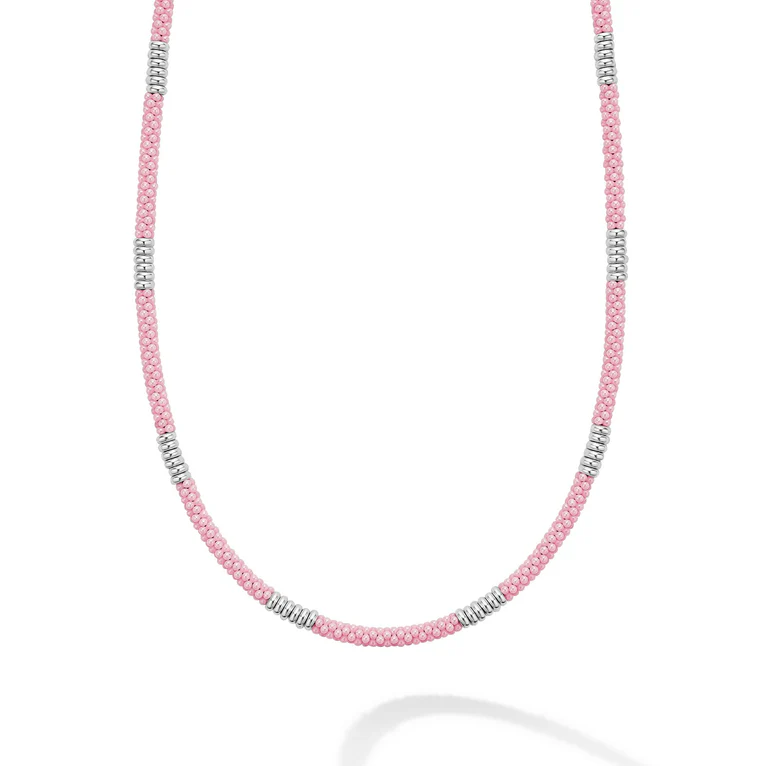 LAGOS Sterling Silver and Ceramic Pink Caviar Necklace