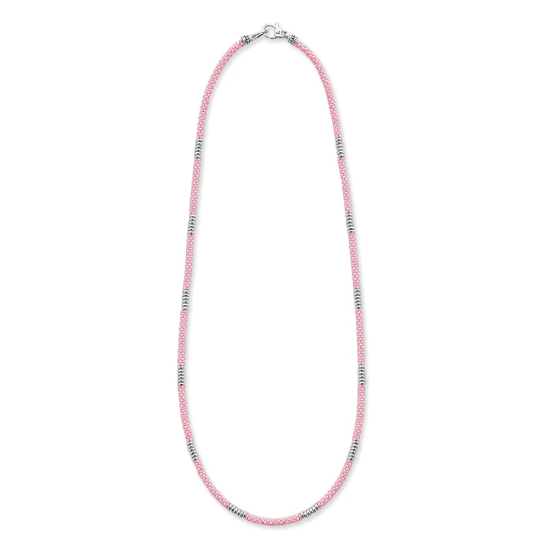 LAGOS Sterling Silver and Ceramic Pink Caviar Necklace
