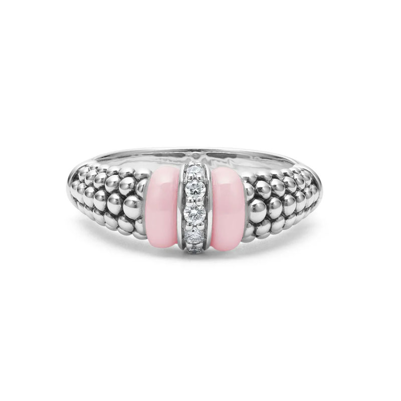 LAGOS Sterling Silver and Pink Ceramic Pink Caviar Diamond Ring