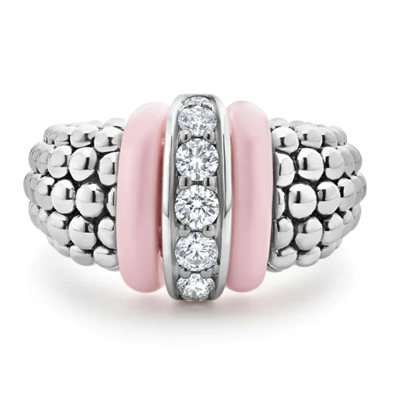 LAGOS Sterling Silver and Pink Ceramic Pink Caviar Diamond Ring