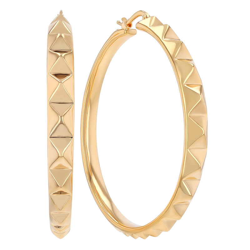 Roberto Coin 18K Yellow Gold Pyramid Design Thick Hoop Earrings