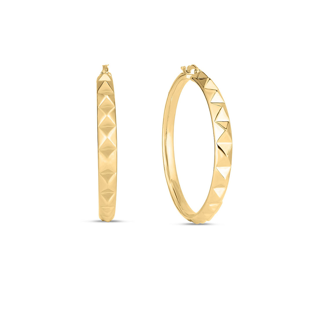 Roberto Coin 18K Yellow Gold Pyramid Design Thick Hoop Earrings