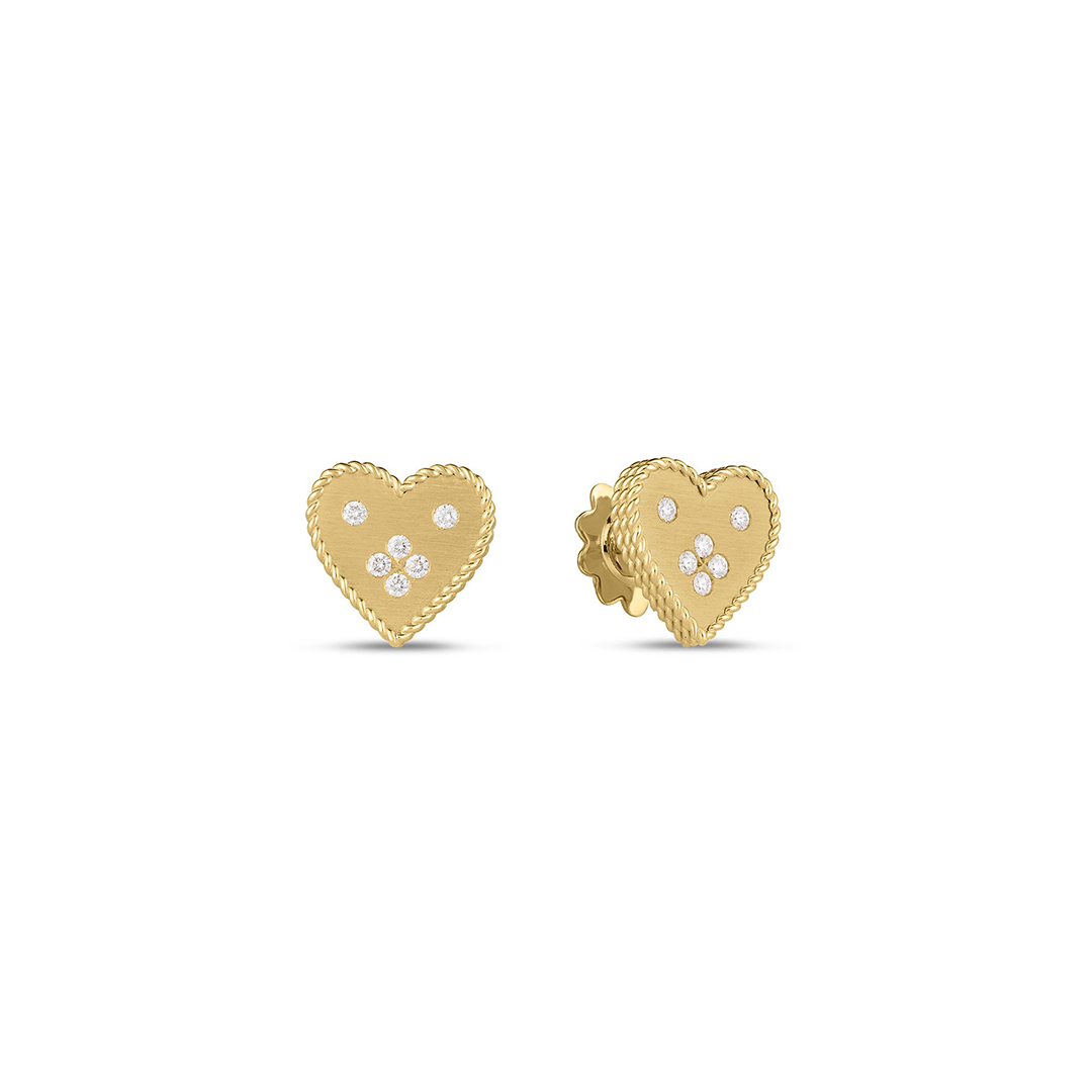 Roberto Coin 18K Yellow Gold Diamond Heart Stud Earrings
