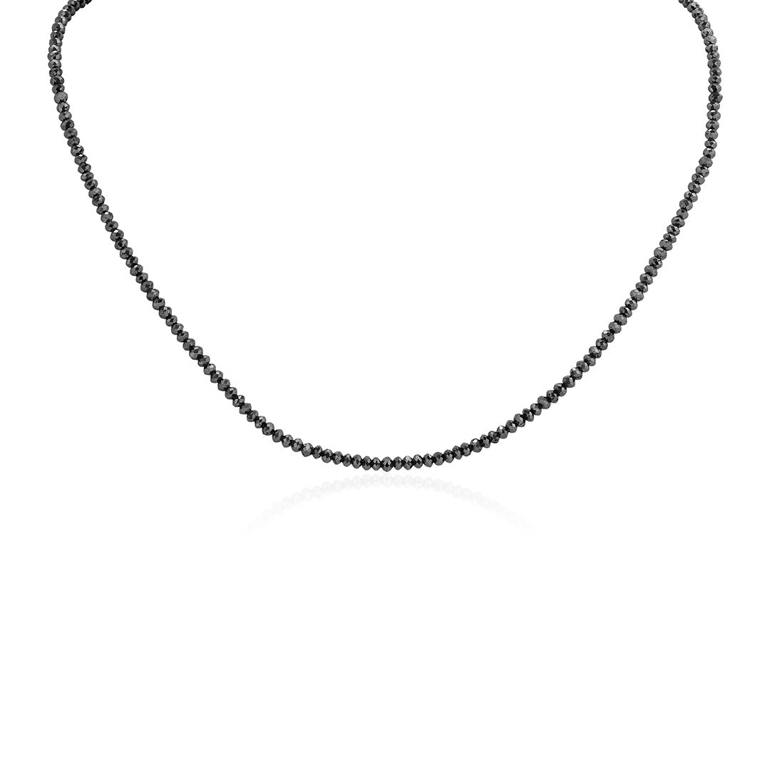 14K White Gold Black Diamond Bead Necklace