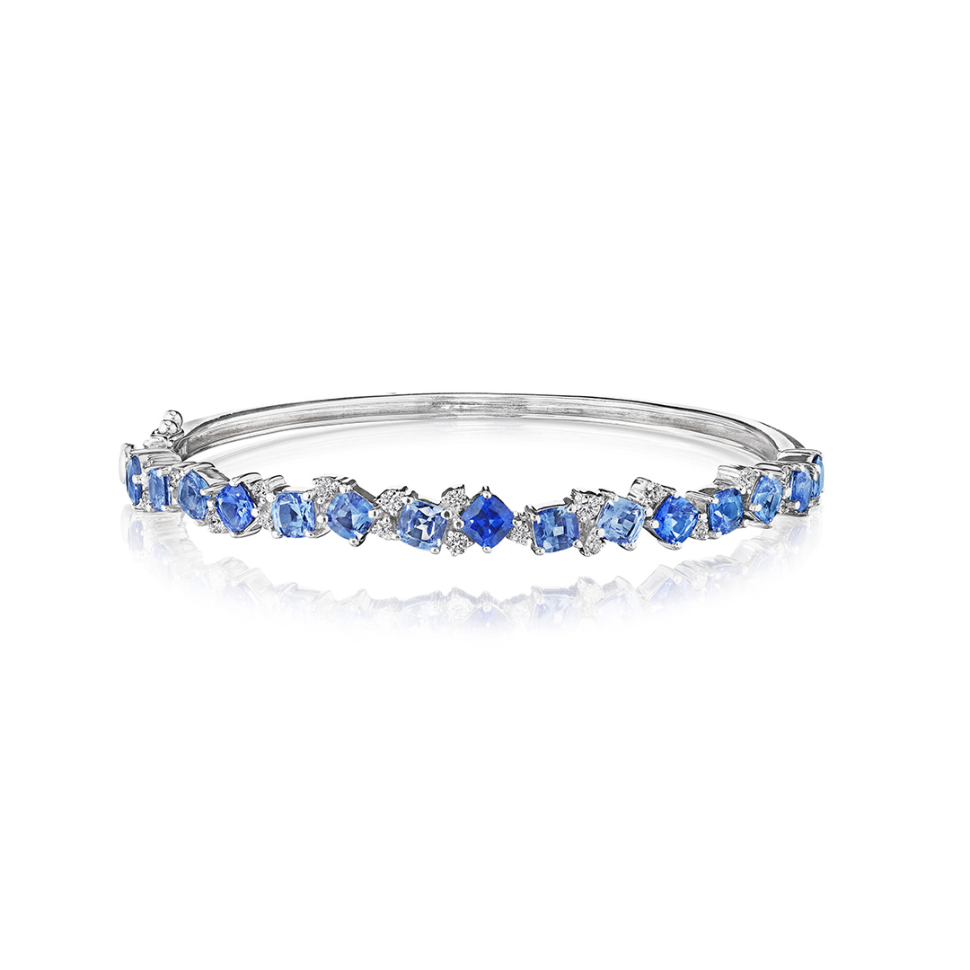 Penny Preville 18K White Gold Diamond and Blue Sapphire Ombre Bangle