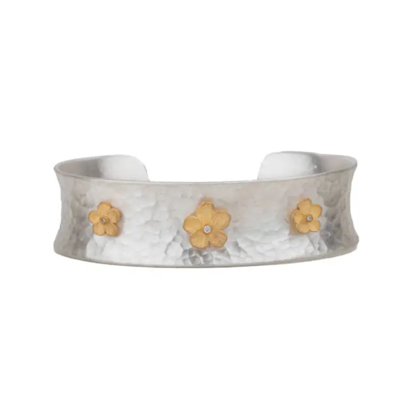 Lika Behar 22K Yellow Gold and Sterling Silver Yin and Yang Diamond Buttercup Cuff Bracelet - 2303