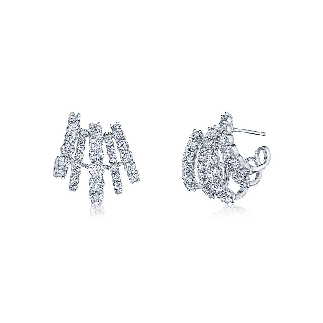 Kwiat 18K White Gold Lyric Diamond Five Row Huggie Earrings