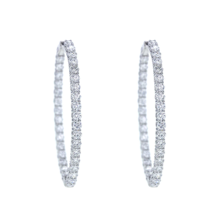18K White Gold and Diamond Inside/Out Hoop Earrings
