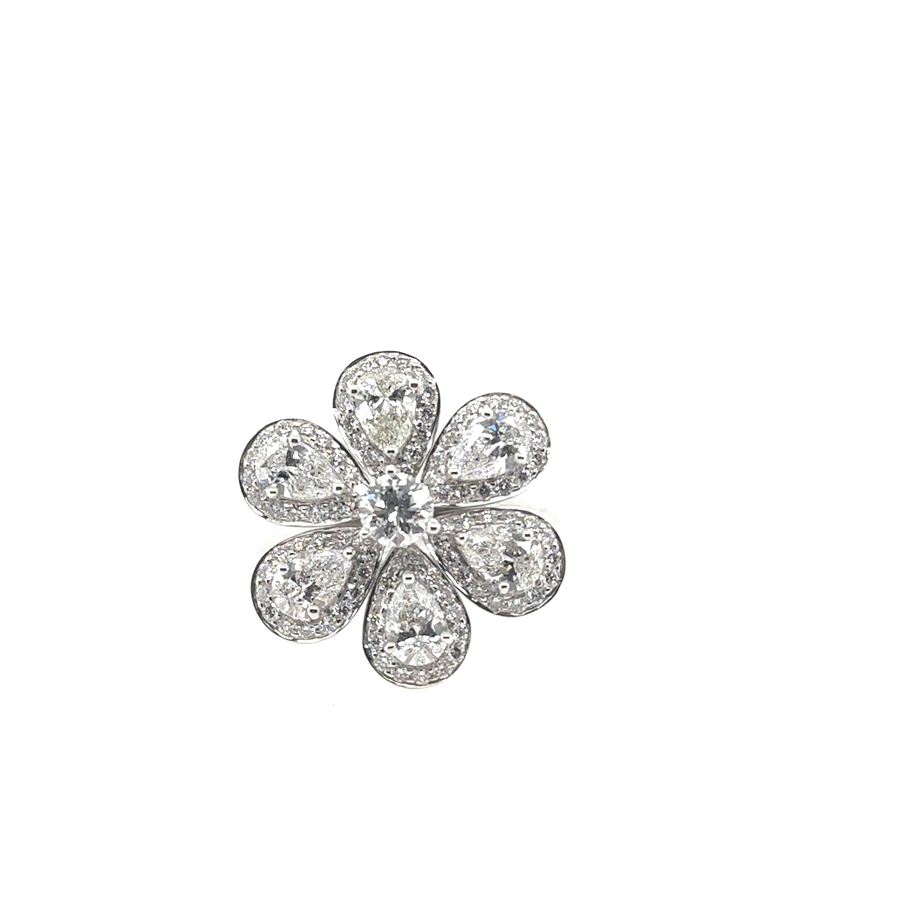 18K White Gold and Diamond 6 Petal Flower Ring - 8300W