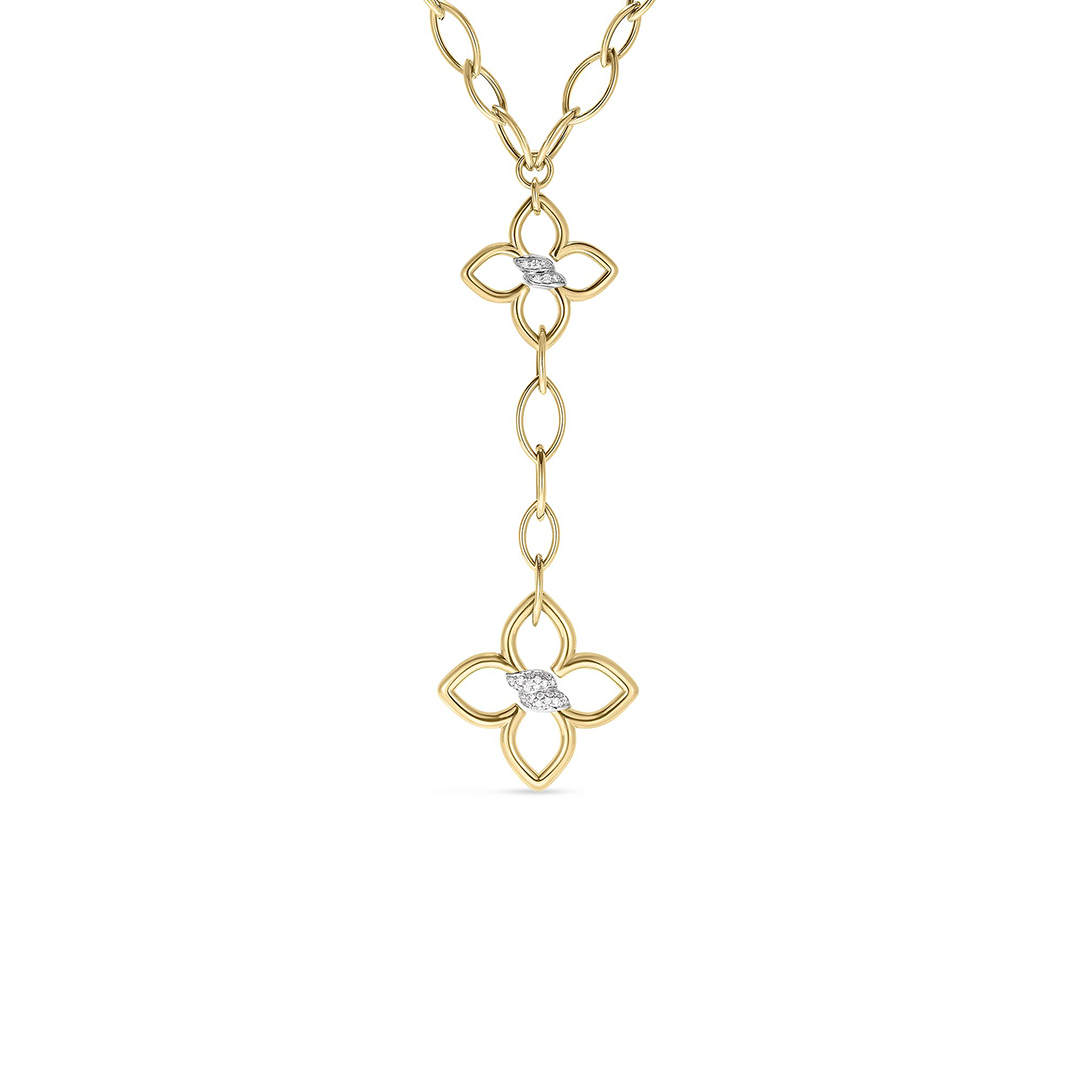 Roberto Coin 18K Yellow and White Gold Cialoma Diamond Double Flower Necklace