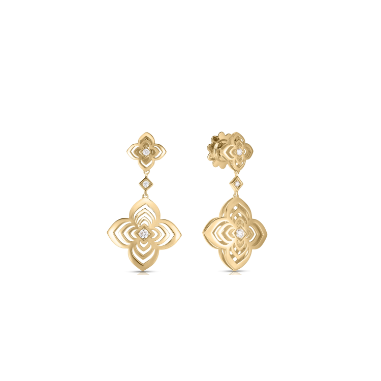 Roberto Coin 18K Yellow Gold Palazzp Diamond Double Flower Earrings