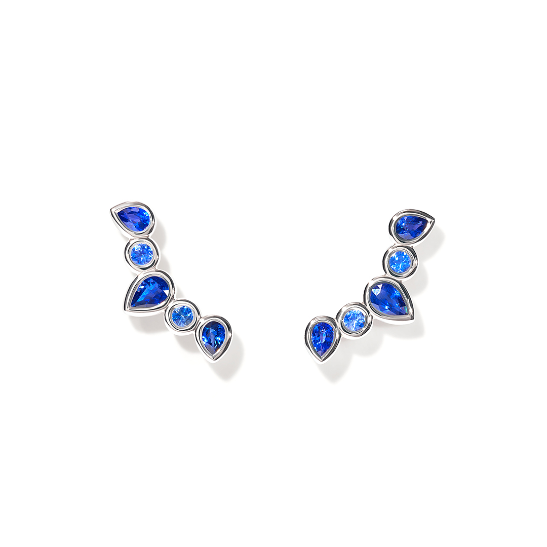 Tamara Comolli 18K White Gold Gypsy Blue Sapphire Crawler Earrings - 2355