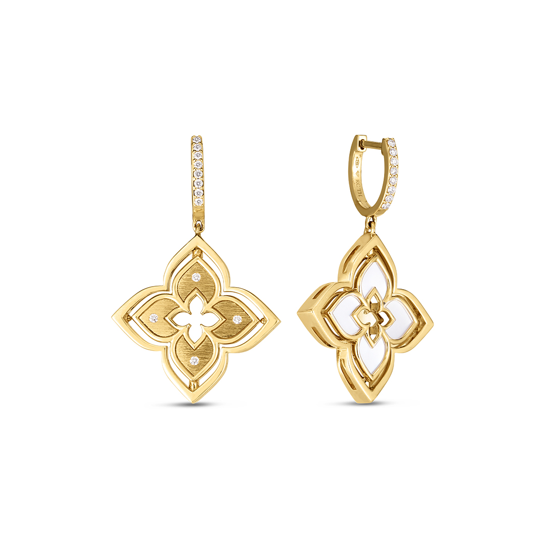 Roberto Coin 18K Yellow Gold Venetian Princess Diamond and Mother of Pearl Flower Drop Earrings