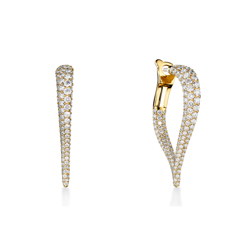 18K Yellow Gold Diamodn Inside/Out Hoop Earrings
