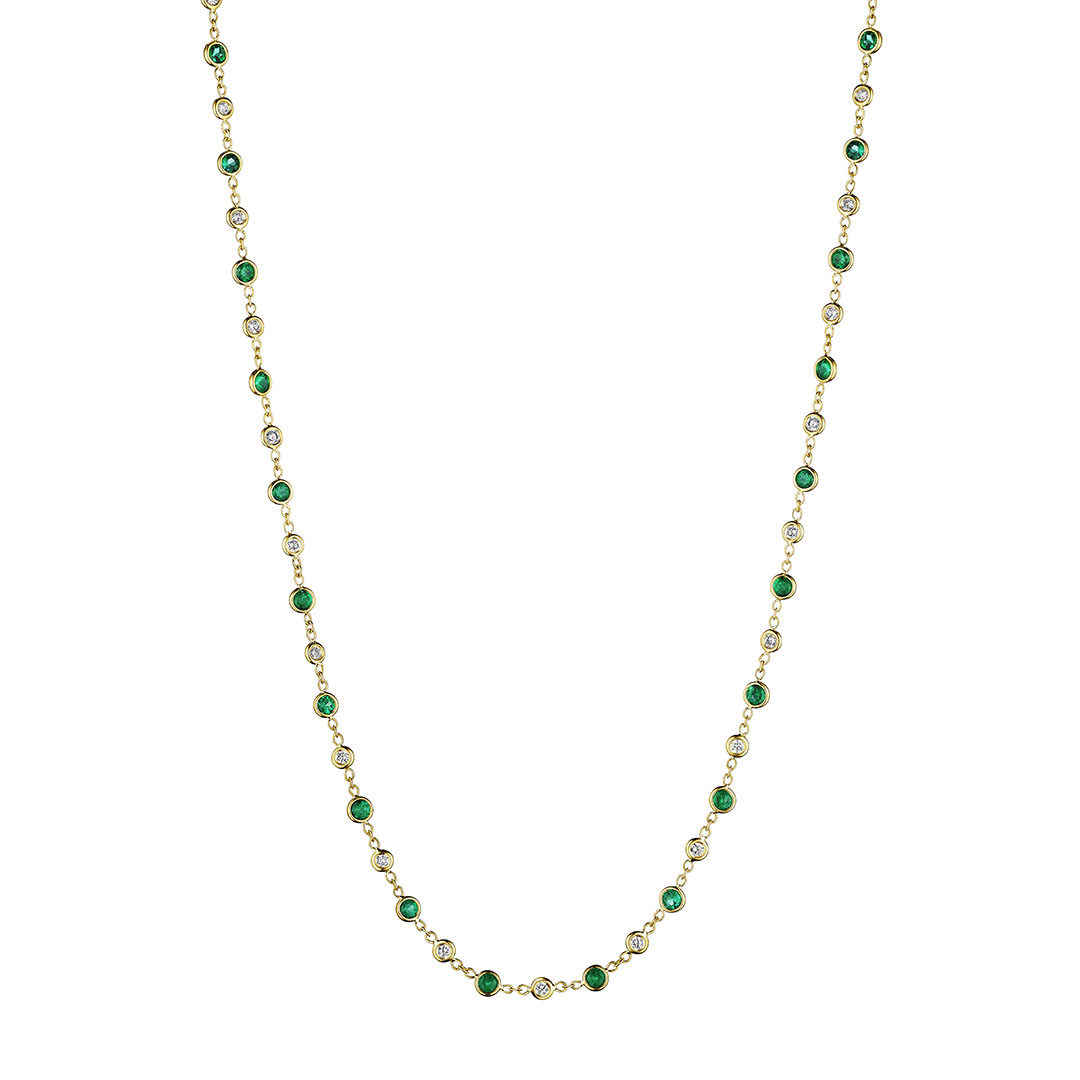 Penny Preville 18K Yellow Gold Emerald and Diamond Eyeglass Station Necklace - 170