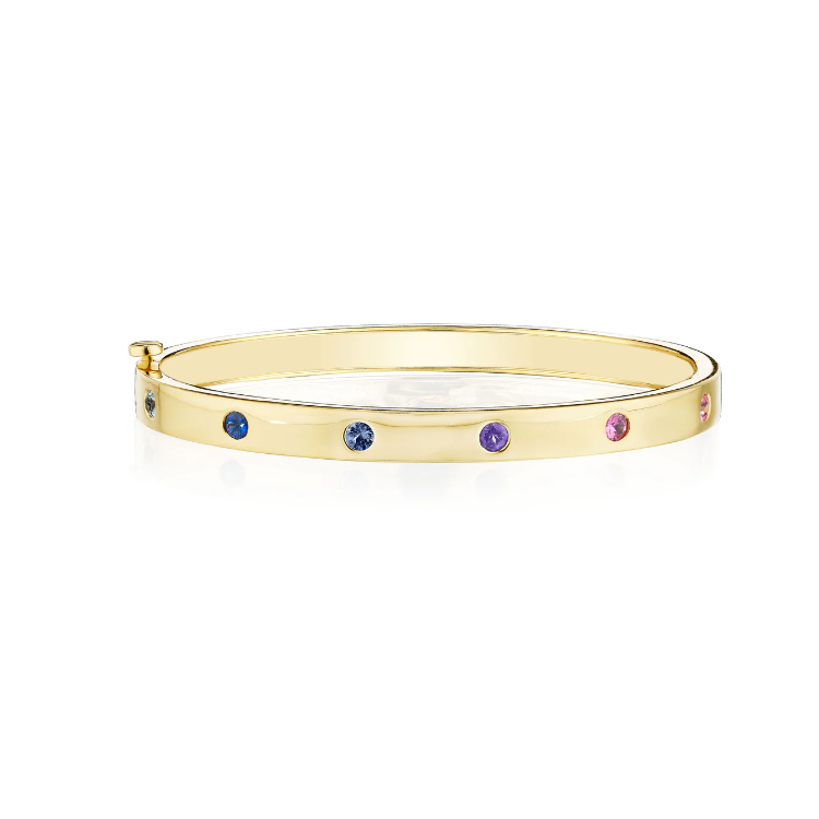 Penny Preville 18K Yellow Gold Moderne Deco Rainbow Sapphire Bangle Bracelet