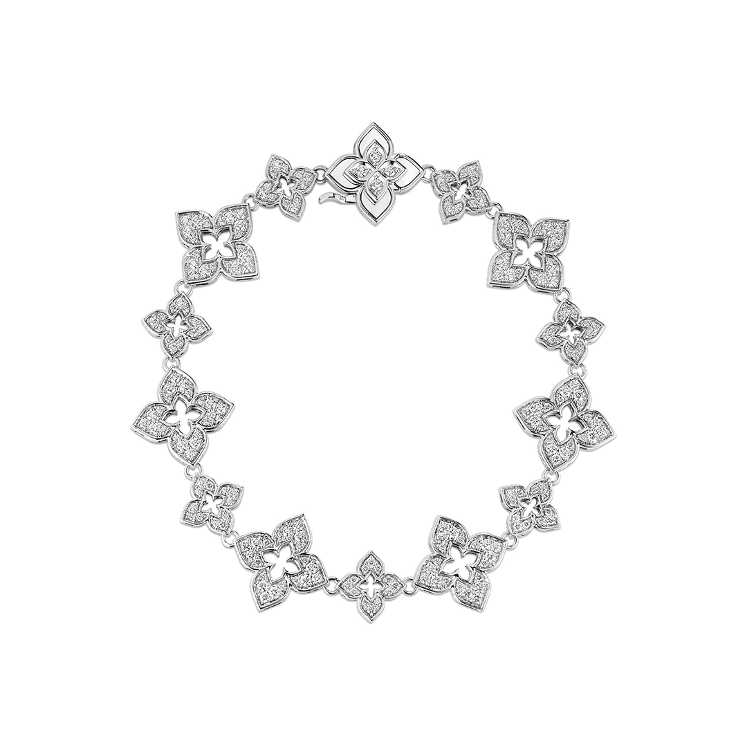 Roberto Coin 18K White Gold Princess Flower Diamond Link Bracelet - 2389