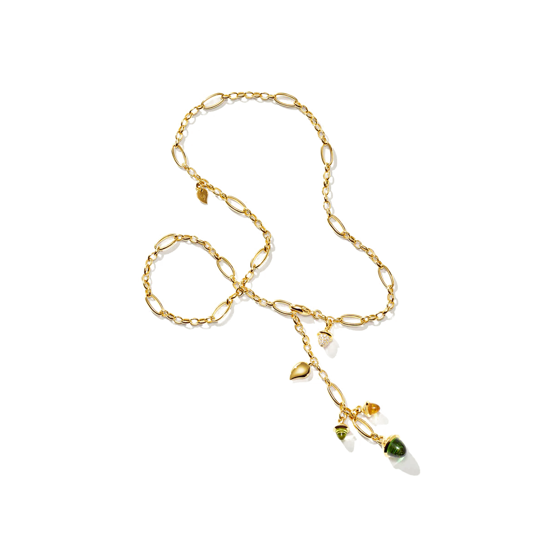 18k Rose Gold Diamond, Tourmaline and Moonstone Mikado Necklace - N-M-DEL51-RF-P-YG