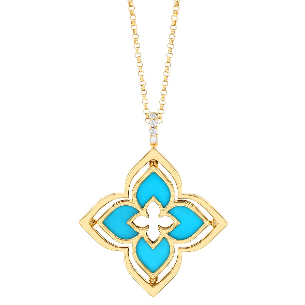 Roberto Coin 18K Yellow Gold Diamond and Turquoise Necklace