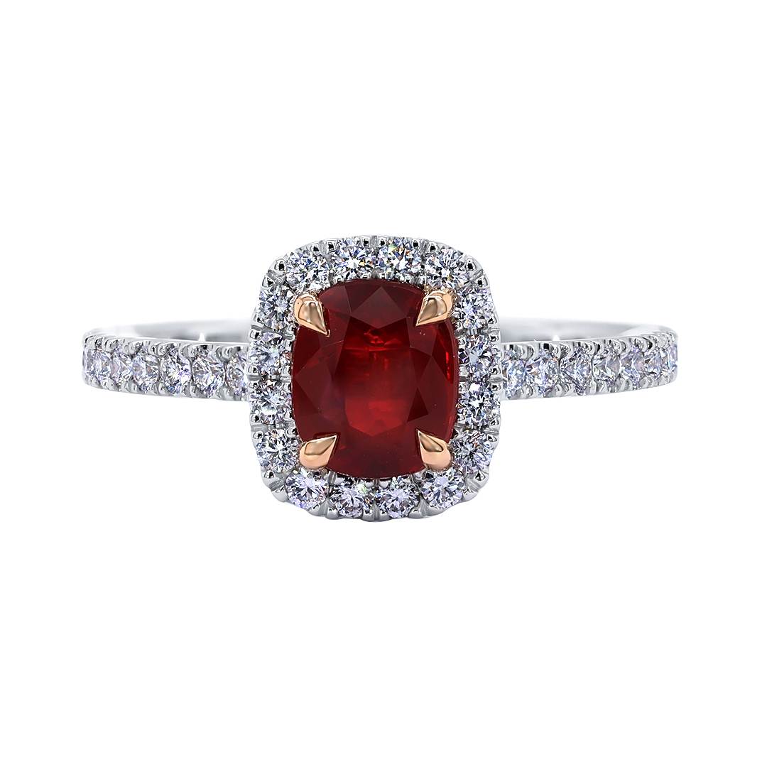 18K White and Rose Gold Ring with a Ruby and Diamonds