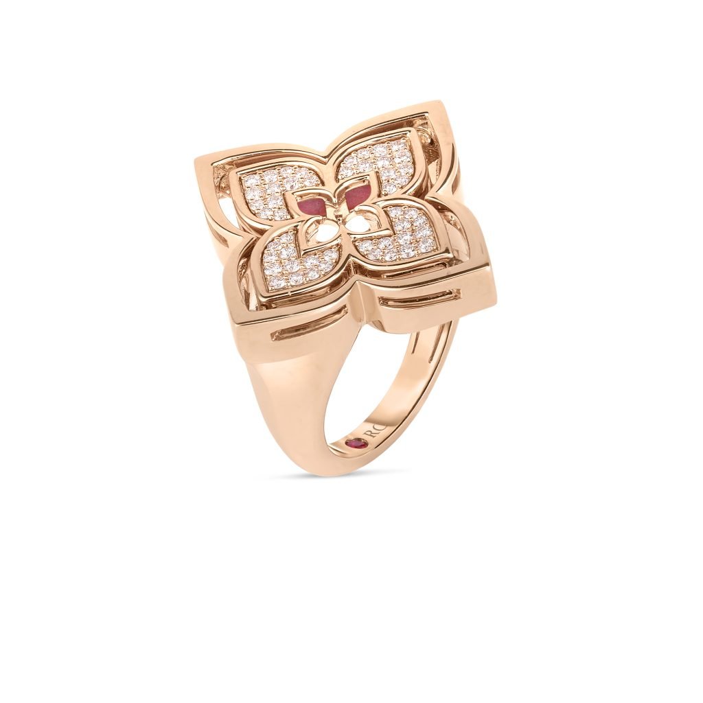 Roberto Coin 18K Rose Gold Diamond and Rhodonite Ring