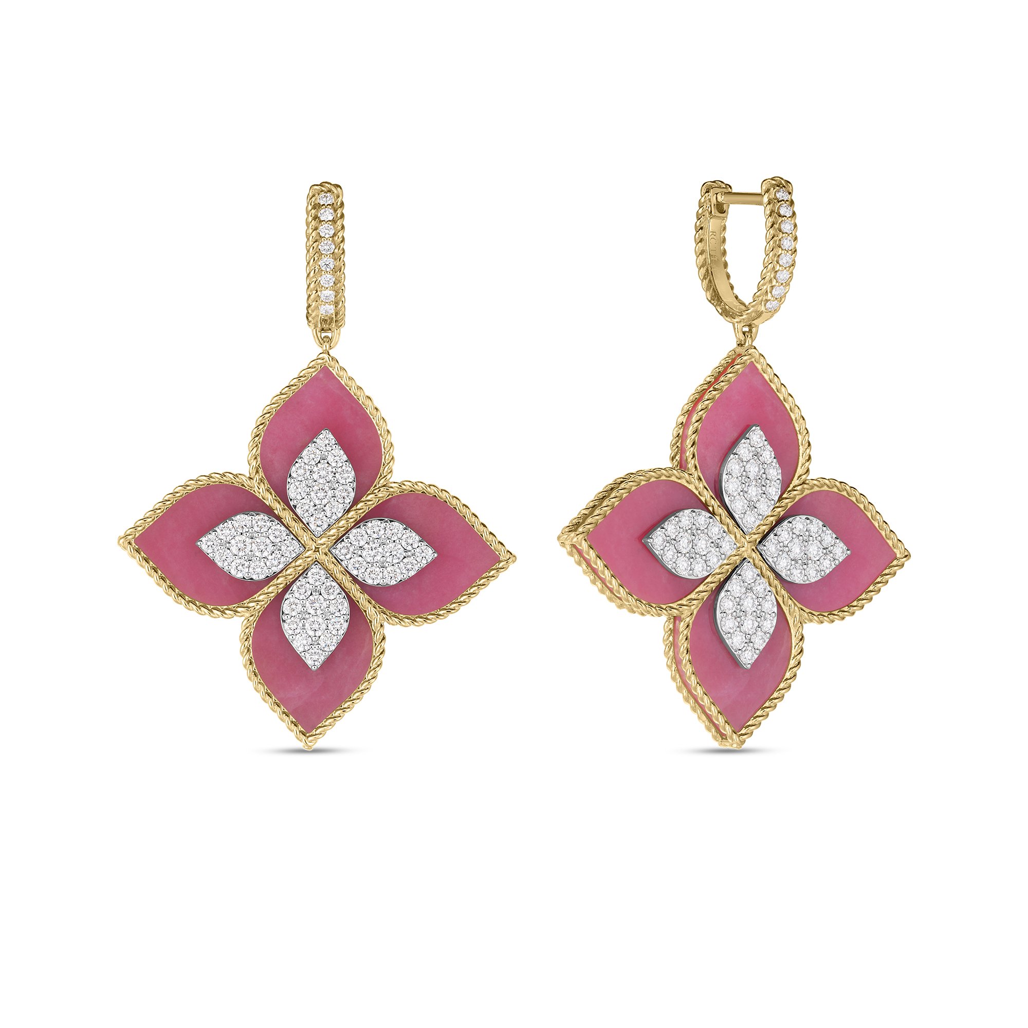 Roberto Coin 18K Yellow and White Gold Diamond and Rhodonite Earrings