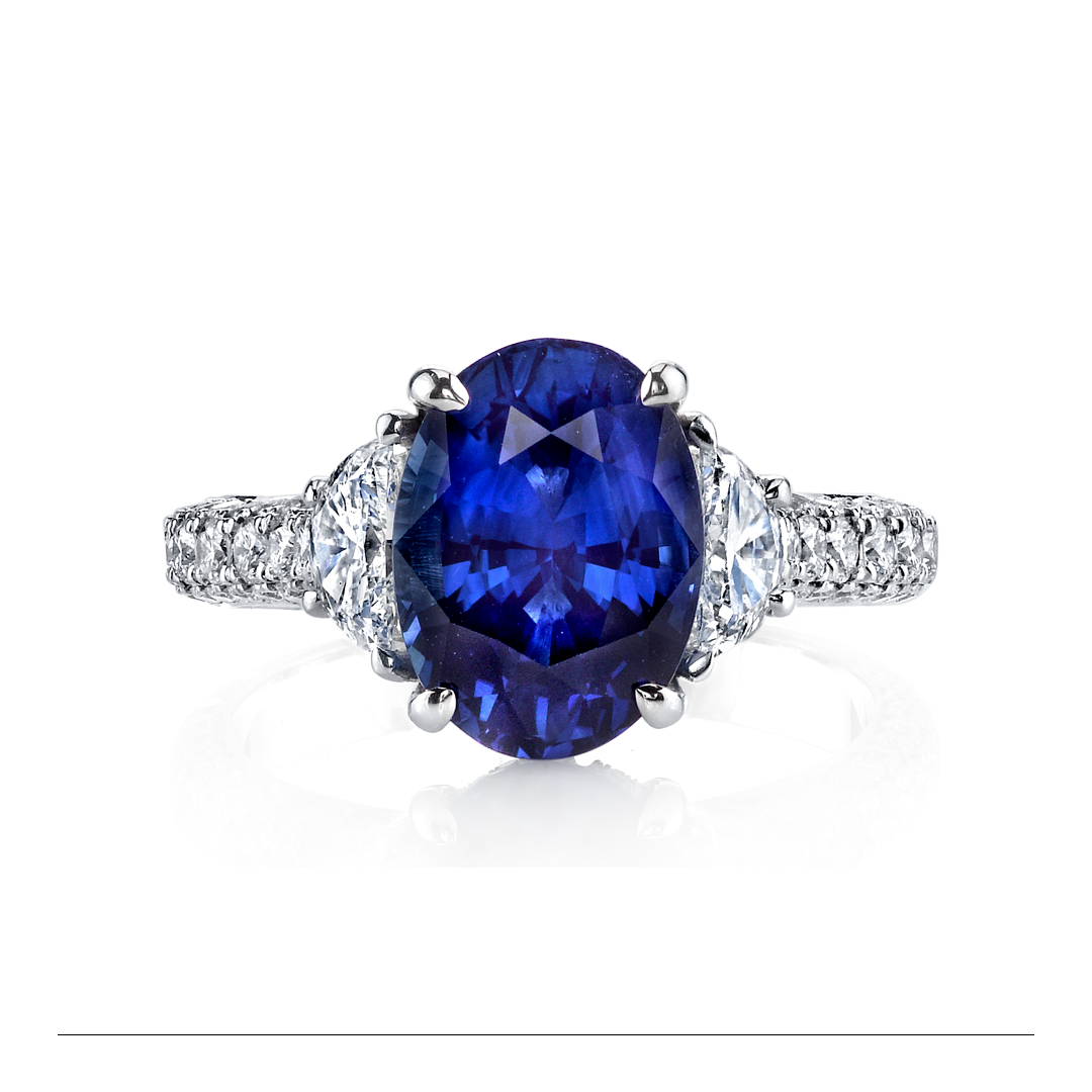Platinum Sapphire and Diamond 3 Stone Ring itemprop=