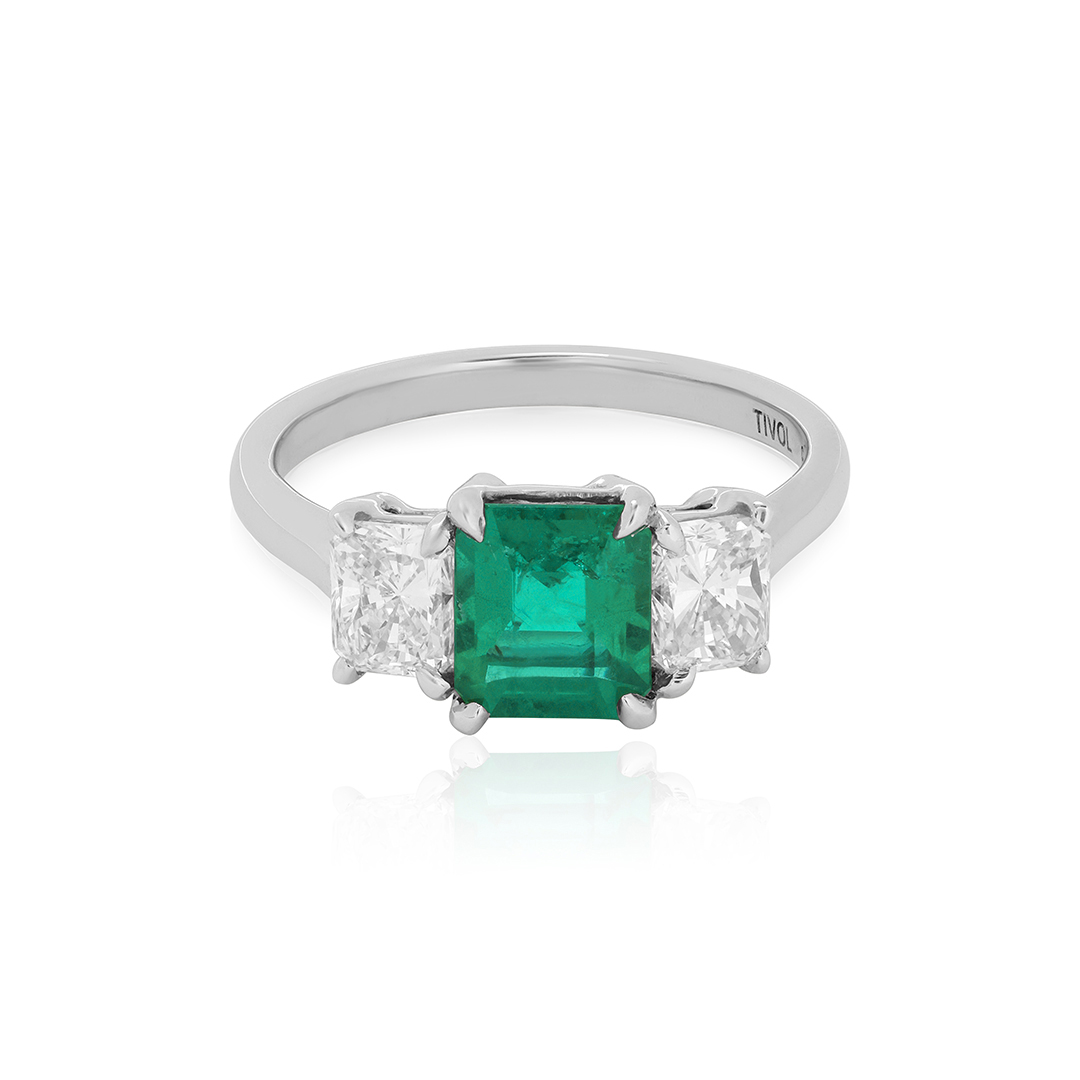 Platinum Emerald and Diamond Ring