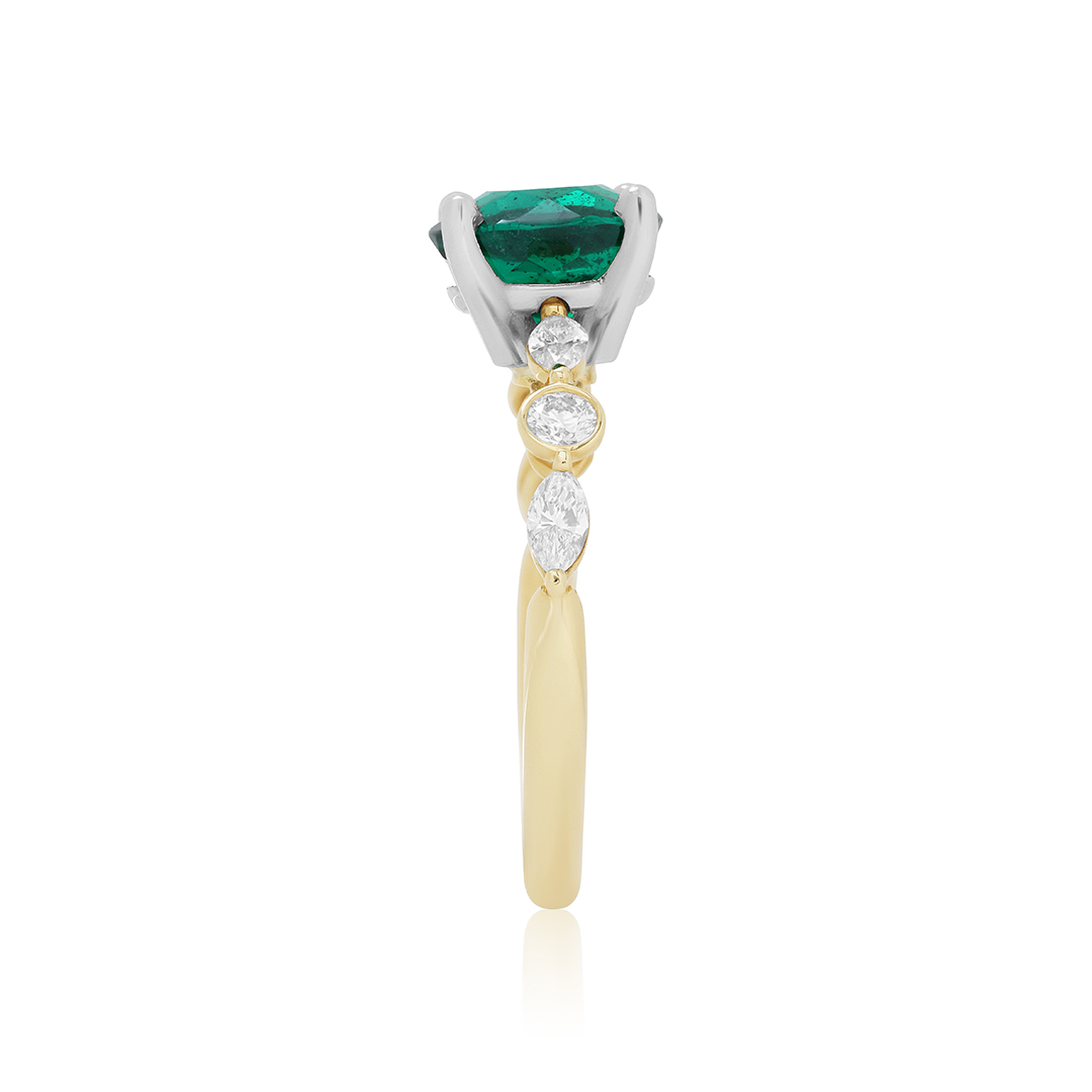 Platinum and 18K Yellow Gold Emerald and Diamond Ring