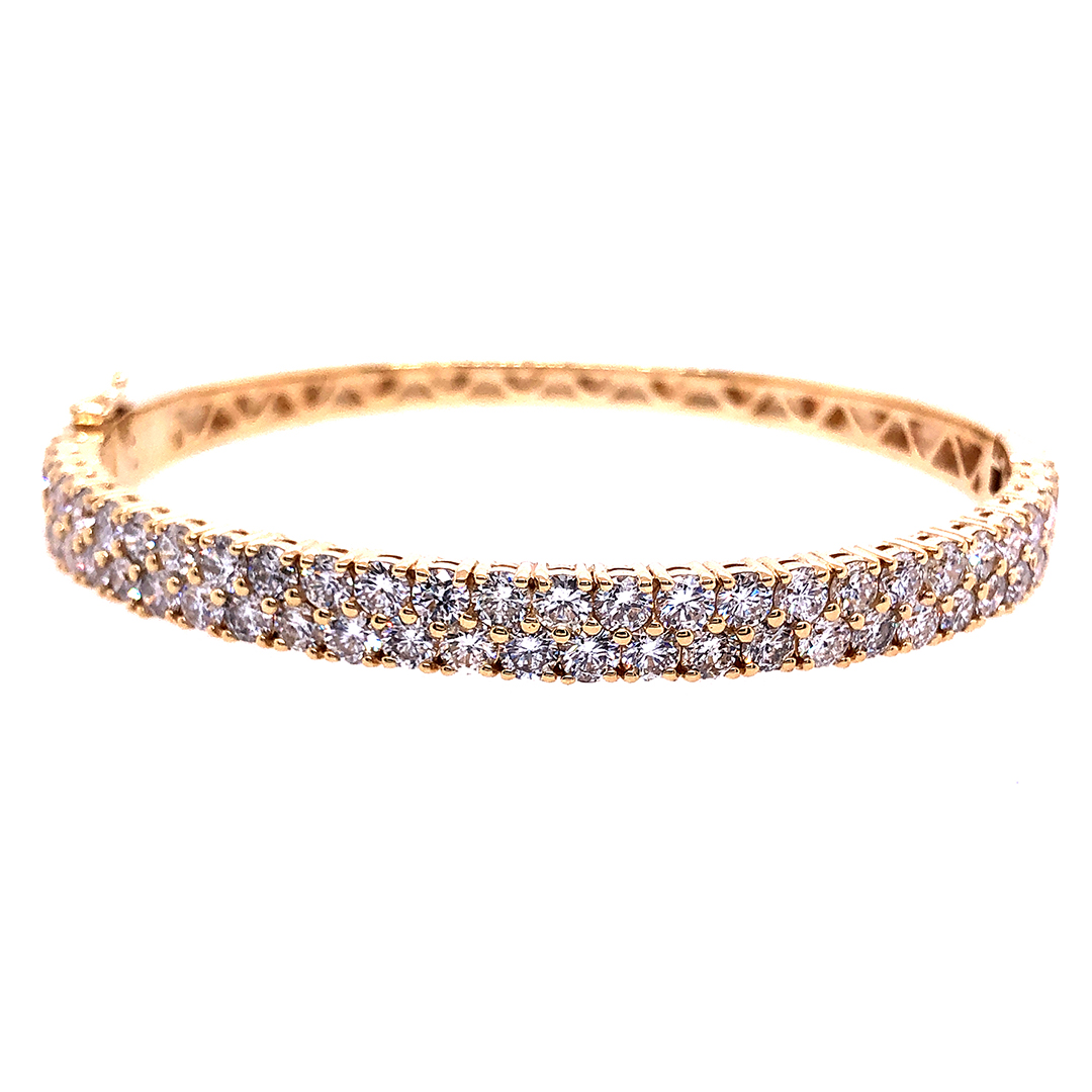 14K Yellow Gold Diamond Double Row Bangle Bracelet