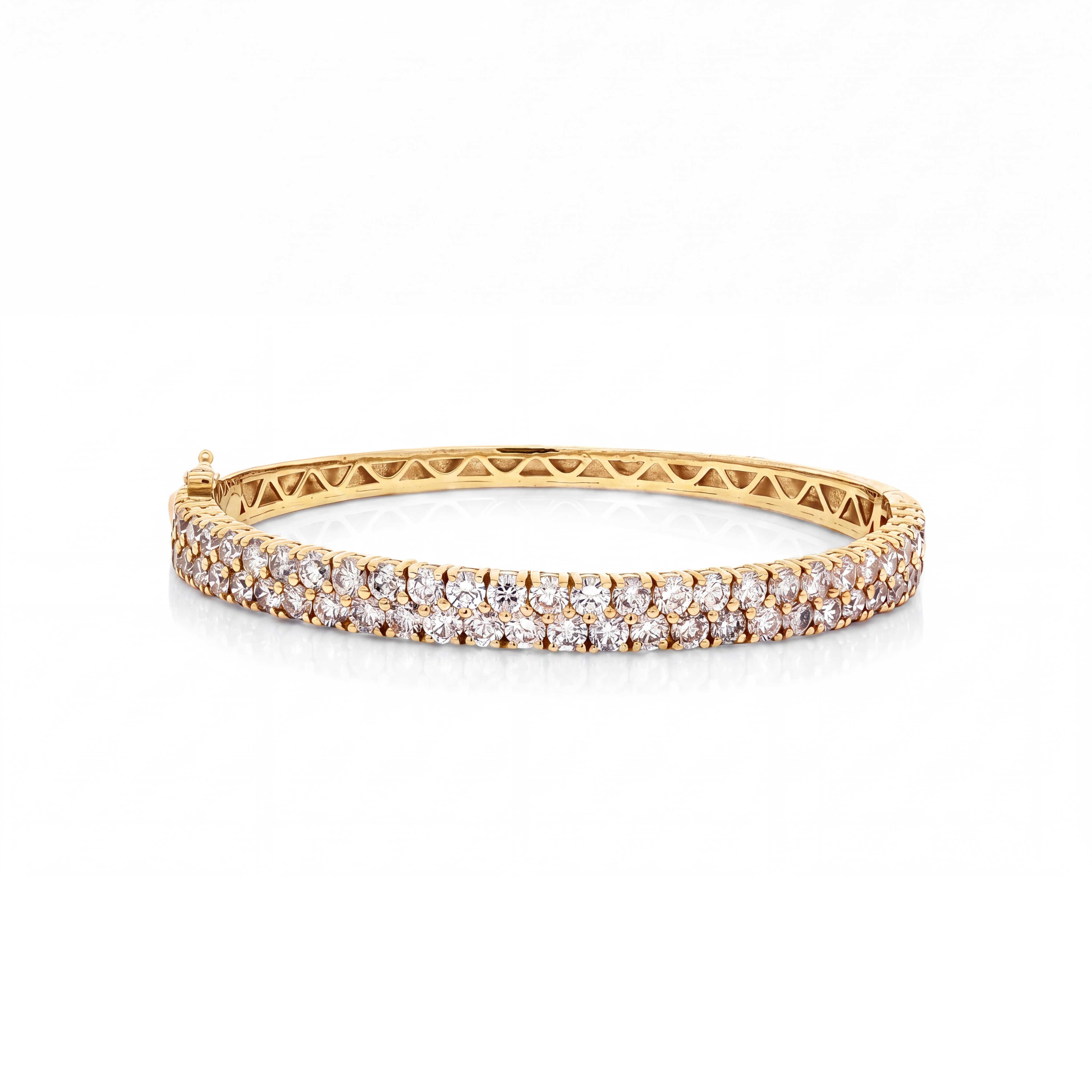 14K Yellow Gold Diamond Double Row Bangle Bracelet
