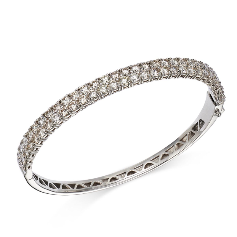 14K White Gold Diamond Double Row Bangle Bracelet